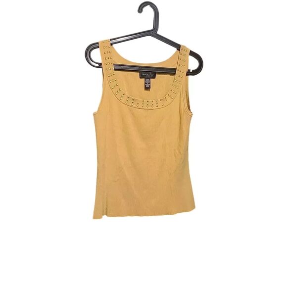 Cable & Gauge Silk Blend Size M Sleeveless Ribbed Knit Tank Top Beige Brown - Picture 1 of 6